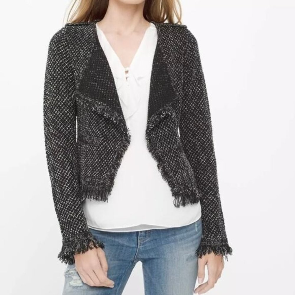 White House Black Market Open Front Knit Fringe Blazer Coat Jacket Size Small